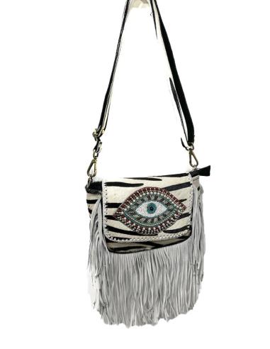 BOLSOS MUJER DE PIEL DIBUJO CEBRA FLECOS Y OJO | MODA BOHO CHIC