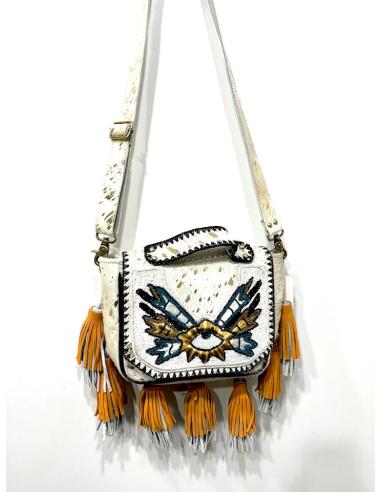 BOLSOS MUJER DE PIEL BLANCOS CON BORLAS NARANJAS | MODA BOHO CHIC