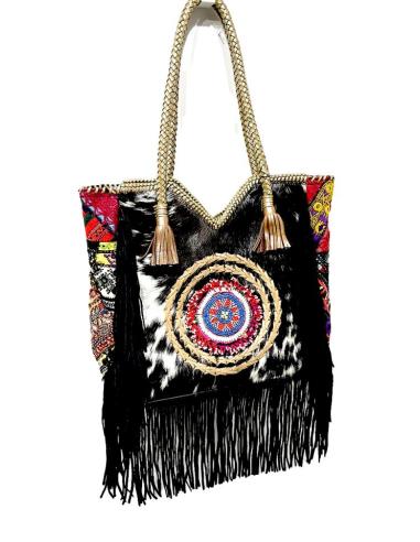 BOLSOS NEGROS DE PIEL DE POTRO ABALORIOS Y FLECOS | MODA ETNICA