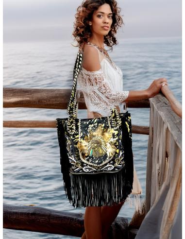 BOLSOS DE PIEL NEGROS FIGURA INDIO...