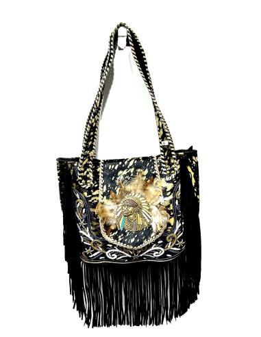 BOLSOS DE PIEL NEGROS FIGURA INDIO...