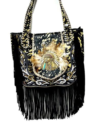 BOLSOS DE PIEL NEGROS FIGURA INDIO...