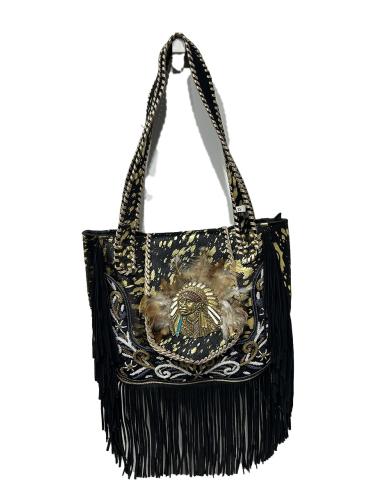 BOLSOS DE PIEL NEGROS FIGURA INDIO...