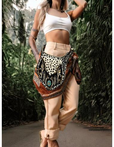 BOLSOS MUJER RIÑONERAS PIEL BLANCOS LUNARES NEGROS | BOLSOS MODA