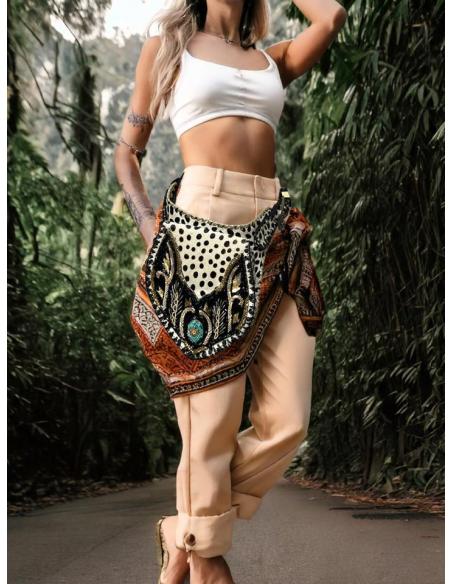 BOLSOS MUJER RIÑONERAS PIEL BLANCOS LUNARES NEGROS | BOLSOS MODA
