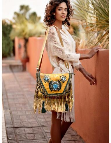 BOLSOS MARRONES TOFFEE DE PIEL CON FLECOS BOHOCHIC | BOLSOS ETNICOS