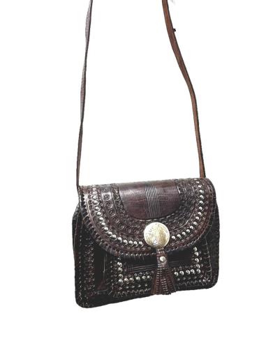 BOLSOS PIEL CUERO MARRON ESTILO TRIBAL Y ETNICO | BOLSOS ETNICOS