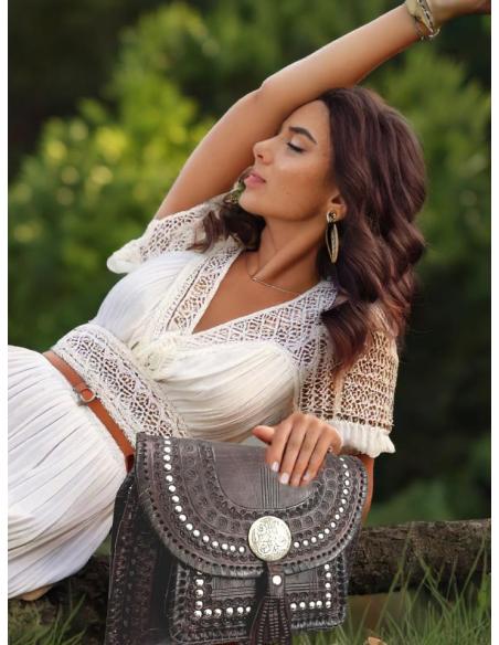 BOLSOS PIEL CUERO MARRON ESTILO TRIBAL Y ETNICO | BOLSOS ETNICOS