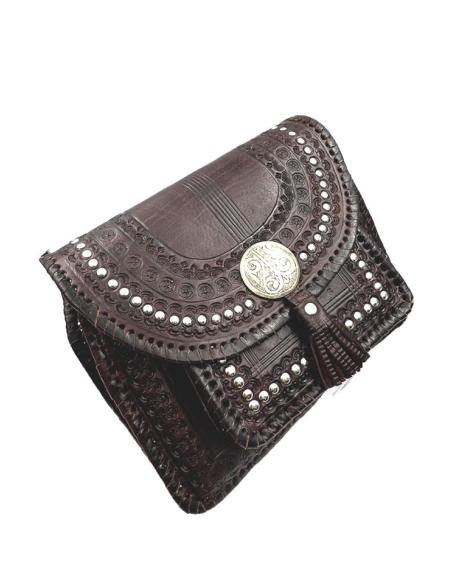 BOLSOS PIEL CUERO MARRON ESTILO TRIBAL Y ETNICO | BOLSOS ETNICOS