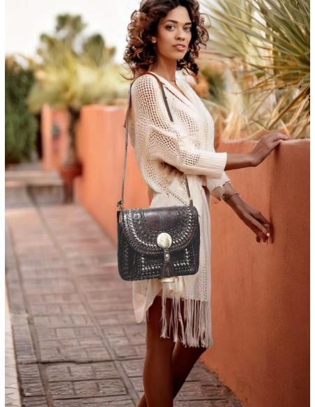 BOLSOS PIEL CUERO MARRON ESTILO TRIBAL Y ETNICO | BOLSOS ETNICOS
