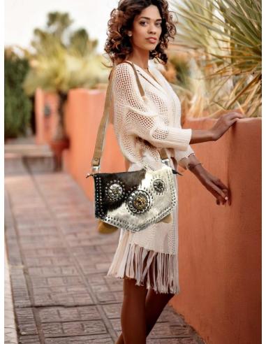 BOLSOS PIEL MARRONES TOFFEE Y VACA BLANCO Y NEGRO | BOLSOS ETNICOS