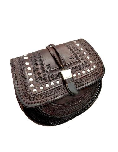 BOLSOS MARRONES PIEL CUERO CON CIERRE CUERNO ASTA | BOLSOS ETNICOS
