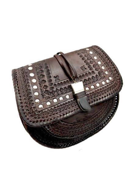 BOLSOS MARRONES PIEL CUERO CON CIERRE CUERNO ASTA | BOLSOS ETNICOS