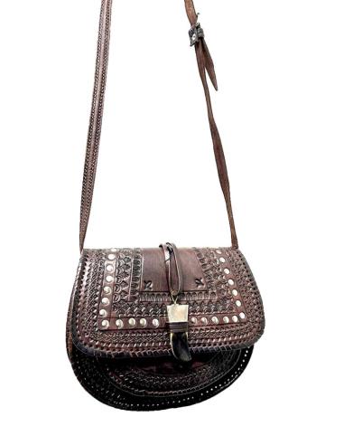 BOLSOS MARRONES PIEL CUERO CON CIERRE CUERNO ASTA | BOLSOS ETNICOS