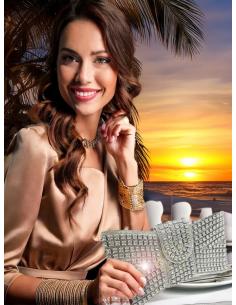 BOLSOS PLATEADOS FIESTA FORMA LAZO CON PEDRERIA | INVITADAS BODAS 2