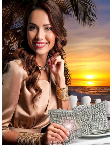 BOLSOS PLATEADOS FIESTA FORMA LAZO CON PEDRERIA | INVITADAS BODAS