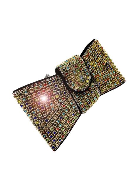 BOLSOS FIESTA FORMA LAZO CON PEDRERIA COLORIDA | INVITADAS BODAS