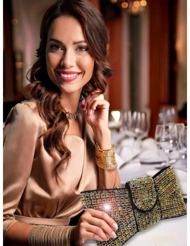 BOLSOS FIESTA FORMA LAZO CON PEDRERIA COLORIDA | INVITADAS BODAS
