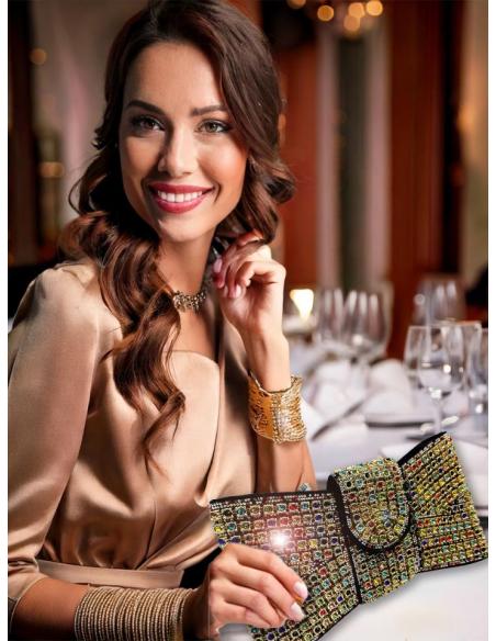 BOLSOS FIESTA FORMA LAZO CON PEDRERIA COLORIDA | INVITADAS BODAS