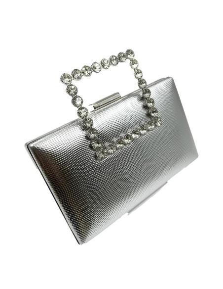 BOLSOS DE FIESTA PLATEADOS ASA JOYA CON PEDRERIA | MADRINAS BODA