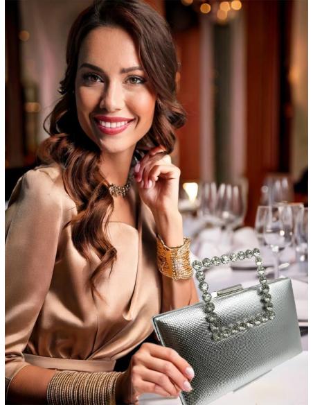 BOLSOS DE FIESTA PLATEADOS ASA JOYA CON PEDRERIA | MADRINAS BODA