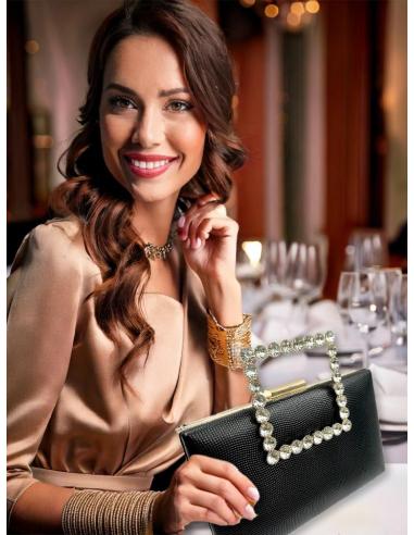BOLSOS DE FIESTA NEGROS CON ASA JOYA DE PEDRERIA | MADRINAS BODA