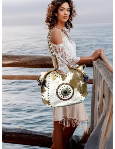 BOLSOS PIEL VACA BLANCO Y CAMEL...
