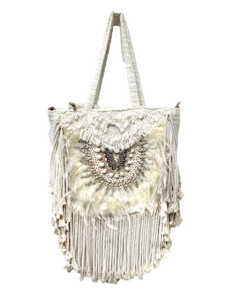 BOLSOS PARA EL VERANO CON CONCHAS PLUMAS Y FLECOS ESTILO IBIZA TONO NATURAL
