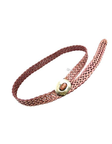 CINTURONES PIEL ROSAS ESTRECHOS TRENZADOS | MODA MUJER