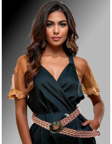 CINTURONES PIEL ROSAS ESTRECHOS TRENZADOS | MODA MUJER