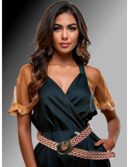 CINTURONES PIEL ROSAS ESTRECHOS TRENZADOS | MODA MUJER