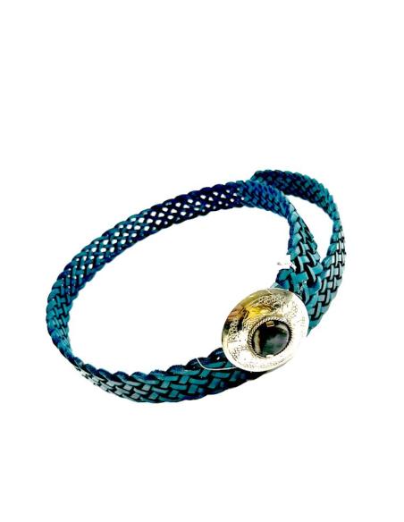 CINTURONES PIEL AZUL PETROLEO ESTRECHOS TRENZADOS | MODA MUJER