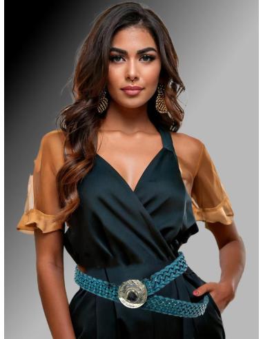 CINTURONES PIEL AZUL PETROLEO ESTRECHOS TRENZADOS | MODA MUJER
