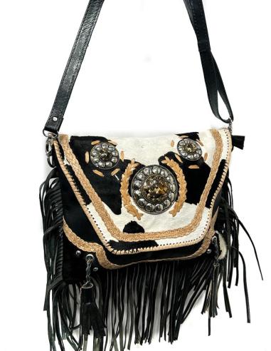 BOLSOS PIEL CUERO NEGRO Y SOLAPA ANIMAL PRINT | EL JARDIN DEL DESEO