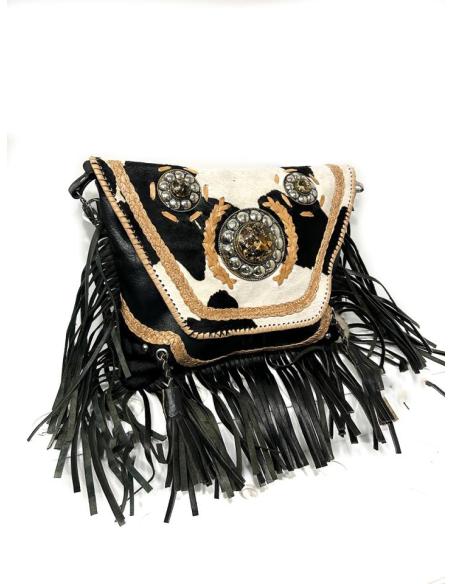 BOLSOS PIEL CUERO NEGRO Y SOLAPA ANIMAL PRINT | EL JARDIN DEL DESEO