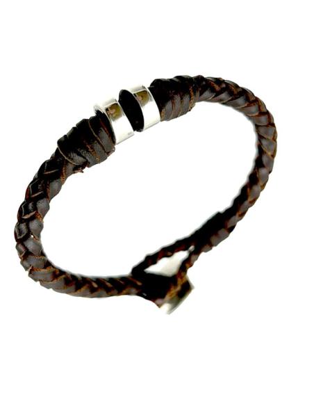 PULSERAS DE HOMBRE CUERO MARRON Y ACERO | EL JARDIN DEL DESEO