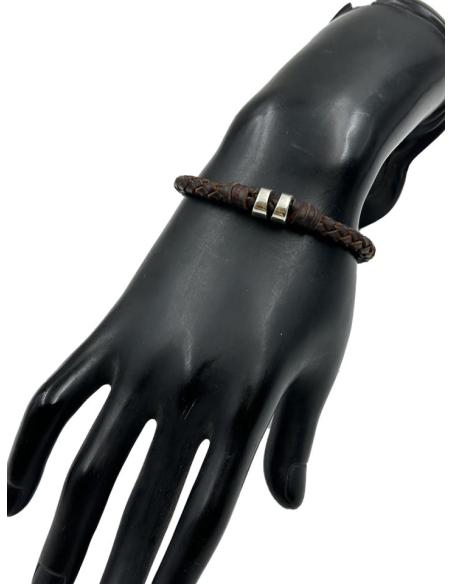 PULSERAS DE HOMBRE CUERO MARRON Y ACERO | EL JARDIN DEL DESEO