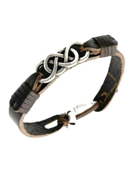 PULSERAS HOMBRE CUERO MARRON ENTRELAZADO ACERO | EL JARDIN DEL DESEO