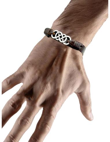 PULSERAS HOMBRE CUERO MARRON ENTRELAZADO ACERO | EL JARDIN DEL DESEO