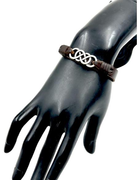 PULSERAS HOMBRE CUERO MARRON ENTRELAZADO ACERO | EL JARDIN DEL DESEO