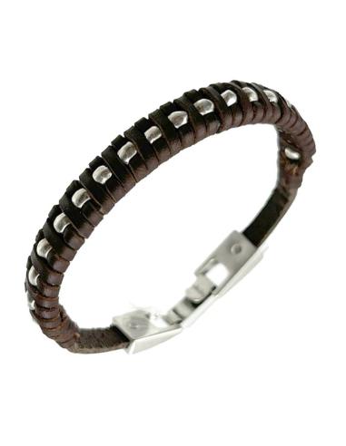 PULSERAS CUERO MARRON Y ACERO HOMBRE Y MUJER | EL JARDIN DEL DESEO