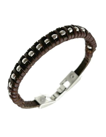 PULSERAS CUERO MARRON Y ACERO HOMBRE Y MUJER | EL JARDIN DEL DESEO