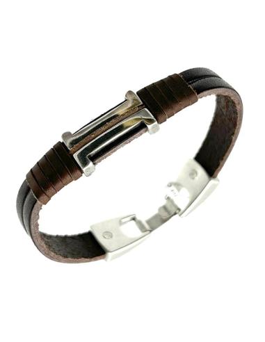 PULSERAS HOMBRE DE CUERO MARRON Y ACERO | EL JARDIN DEL DESEO