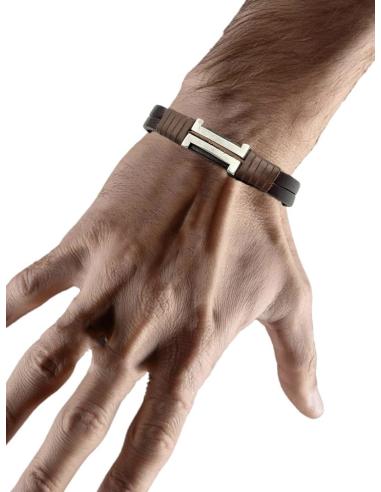 PULSERAS HOMBRE DE CUERO MARRON Y ACERO | EL JARDIN DEL DESEO