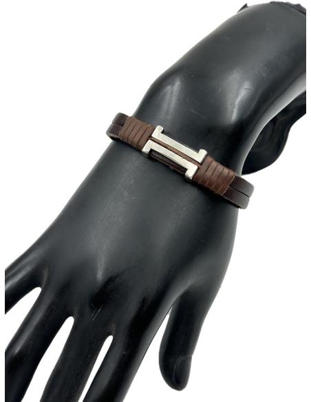 PULSERAS HOMBRE DE CUERO MARRON Y ACERO | EL JARDIN DEL DESEO