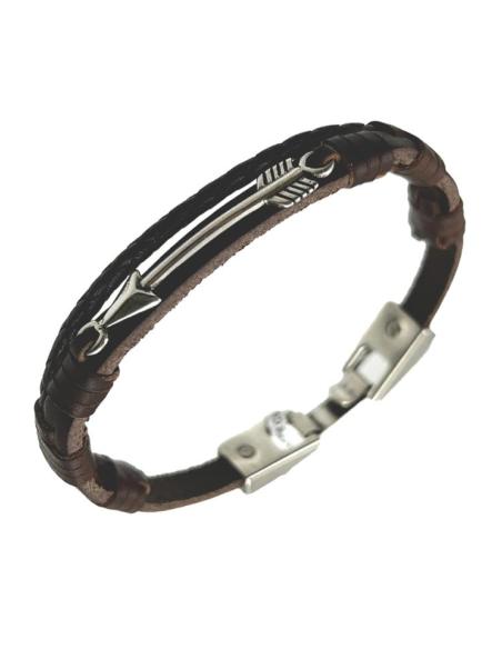 PULSERAS HOMBRE DE CUERO Y FLECHA PLATEADA | EL JARDIN DEL DESEO