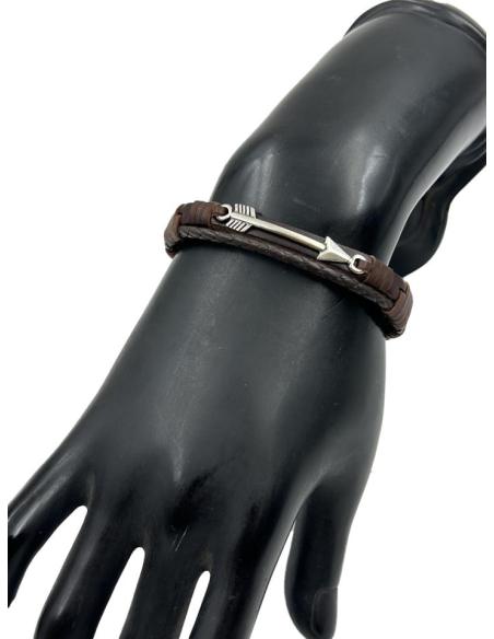 PULSERAS HOMBRE DE CUERO Y FLECHA PLATEADA | EL JARDIN DEL DESEO