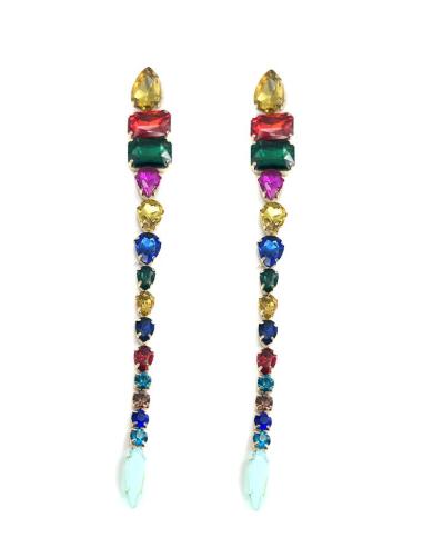 PENDIENTES FIESTA LARGOS XXL PEDRERIA MULTICOLOR | INVITADAS BODAS Y GALAS