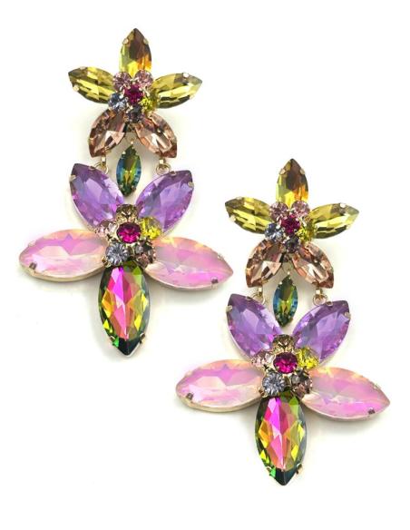 PENDIENTES LARGOS DE FIESTA DE FLORES CRISTAL | INVITADA DE BODA Y FIESTA