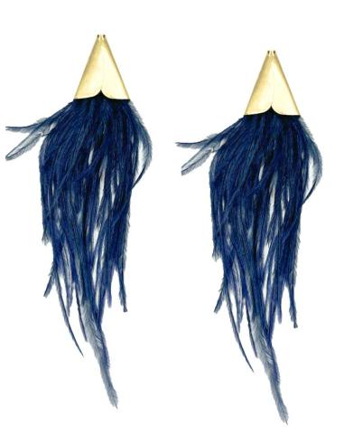 PENDIENTES DE PLUMAS AZULES MARINO PARA BODAS Y FIESTA | EL JARDIN DEL DESEO